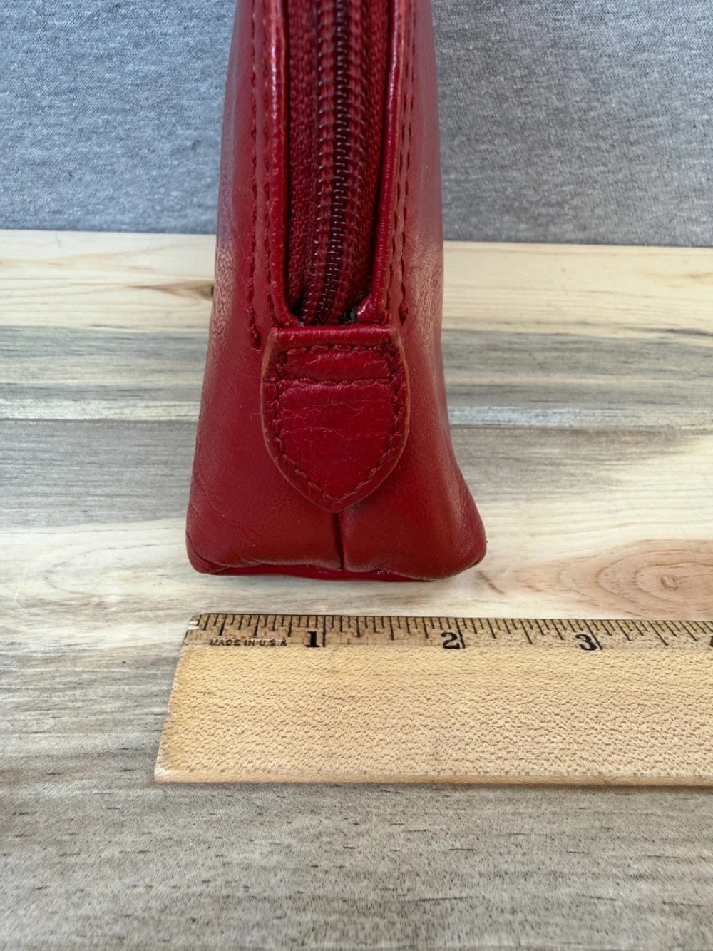 Mercedes Benz Red Leather Pouch Vintage Toiletries Zipper Case Bag Automobile